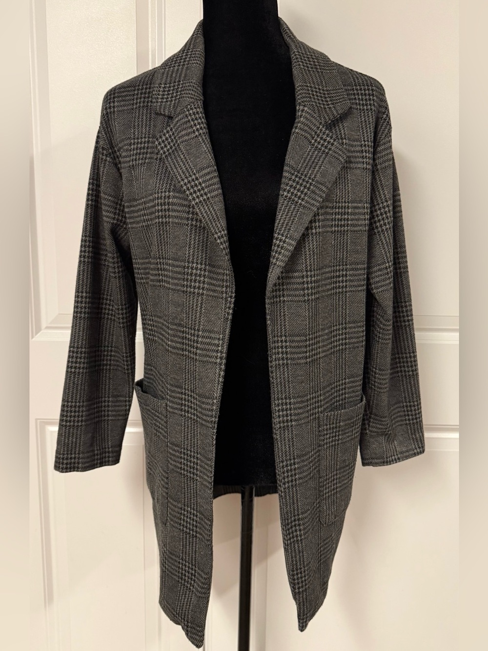 Love Tree Plaid Open Front Blazer